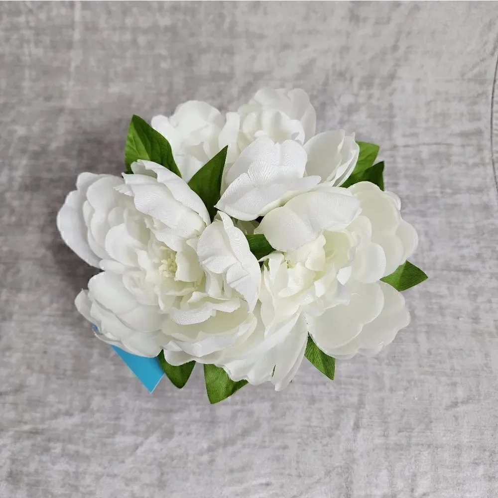 Silk White Peony Peonies Artificial Flower Arrangement in ceramic round vase